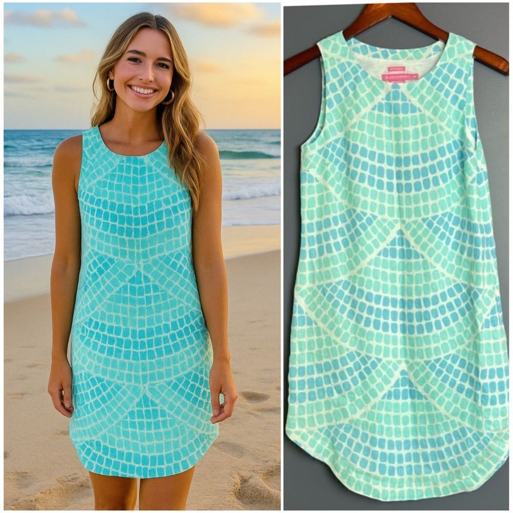 Island Company Captiva Dress Size XS 100% Linen Sleeveless Blue Green White